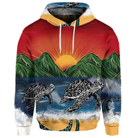 Custom Hawaiian Sunset Ocean Turtle Hoodie - Polynesian Pride