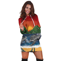 Hawaiian Sunset Ocean Turtle Hoodie Dress - AH - Polynesian Pride