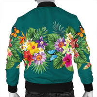 Hawaiian Tropical Strelitzia Plumeria Orchids Hibiscus Polynesian Bomber Jacket - AH - Polynesian Pride