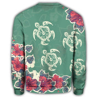 Hawaiian Turtle And Colorful Hibiscus Polynesian Sweatshirt - AH - Polynesian Pride