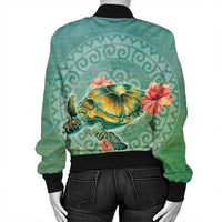 Hawaiian Turtle And Hibiscus Polynesian Bomber Jacket - AH - Polynesian Pride