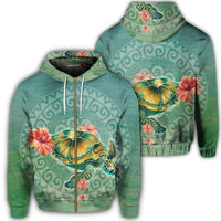 Hawaiian Turtle and Hibiscus Polynesian Zip Hoodie Unisex Art - Polynesian Pride