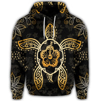 Hawaiian Turtle and Hibiscus Polynesian Hoodie Gold - Polynesian Pride