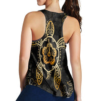 Hawaiian Turtle And Hibiscus Polynesian Racerback Tank Gold - AH - Polynesian Pride