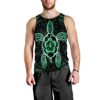 Hawaiian Turtle And Hibiscus Polynesian Tank Top Green - AH Black - Polynesian Pride