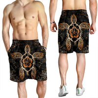 Hawaiian Turtle And Hibiscus Polynesian Men's Shorts Orange - AH - Polynesian Pride