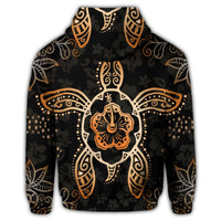 Hawaiian Turtle and Hibiscus Polynesian Zip Hoodie Orange - Polynesian Pride