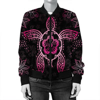 Hawaiian Turtle And Hibiscus Polynesian Bomber Jacket Pink - AH - Polynesian Pride