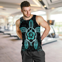 Hawaiian Turtle And Hibiscus Polynesian Tank Top Turquoise - AH - Polynesian Pride