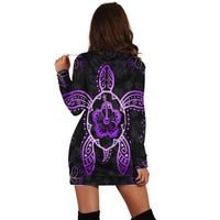 Hawaiian Turtle And Hibiscus Polynesian Hoodie Dress Violet - AH - Polynesian Pride