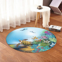 Hawaiian Turtle Dolphin In The Ocean Polynesian Round Carpet - AH - Polynesian Pride
