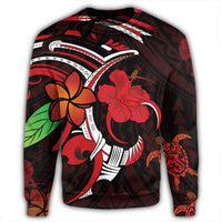 Hawaiian Turtle Hibiscus And Plumeria Flower Polynesian Sweatshirt - AH - Polynesian Pride