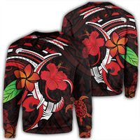 Hawaiian Turtle Hibiscus And Plumeria Flower Polynesian Sweatshirt - AH Unisex Black - Polynesian Pride