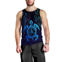 Hawaiian Turtle Hibiscus Coconut Tree Polynesian Tank Top AH Black - Polynesian Pride