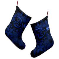 Hawaiian Turtle Hibiscus Plumeria Kanaka Polynesian Christmas Stocking Blue - Soft Style - AH - Polynesian Pride