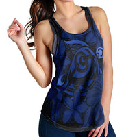 Hawaiian Turtle Hibiscus Plumeria Kanaka Polynesian Racerback Tank Blue - Soft Style - AH - Polynesian Pride