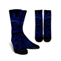 Hawaiian Turtle Hibiscus Plumeria Kanaka Polynesian Crew Socks Blue - Soft Style - AH Crew Socks White - Polynesian Pride