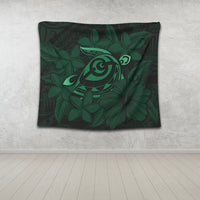 Hawaiian Turtle Hibiscus Plumeria Kanaka Polynesian Tapestry Green - Soft Style - AH - Polynesian Pride