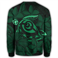 Hawaiian Turtle Hibiscus Plumeria Kanaka Polynesian Sweatshirt Green - Soft Style - AH - Polynesian Pride