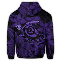 Hawaiian Turtle Hibiscus Plumeria Kanaka Polynesian Zip Hoodie Purple Soft Style - Polynesian Pride
