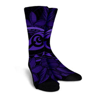 Hawaiian Turtle Hibiscus Plumeria Kanaka Polynesian Crew Socks Purple - Soft Style - AH - Polynesian Pride