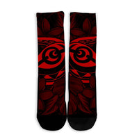 Hawaiian Turtle Hibiscus Plumeria Kanaka Polynesian Crew Socks Red - Soft Style - AH - Polynesian Pride