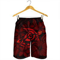 Hawaiian Turtle Hibiscus Plumeria Kanaka Polynesian Men's Shorts Red - Soft Style - AH - Polynesian Pride