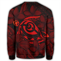 Hawaiian Turtle Hibiscus Plumeria Kanaka Polynesian Sweatshirt Red - Soft Style - AH - Polynesian Pride