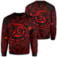 Hawaiian Turtle Hibiscus Plumeria Kanaka Polynesian Sweatshirt Red - Soft Style - AH Unisex Black - Polynesian Pride