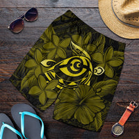 Hawaiian Turtle Hibiscus Plumeria Kanaka Polynesian Men's Shorts Yellow - Soft Style - AH Art - Polynesian Pride