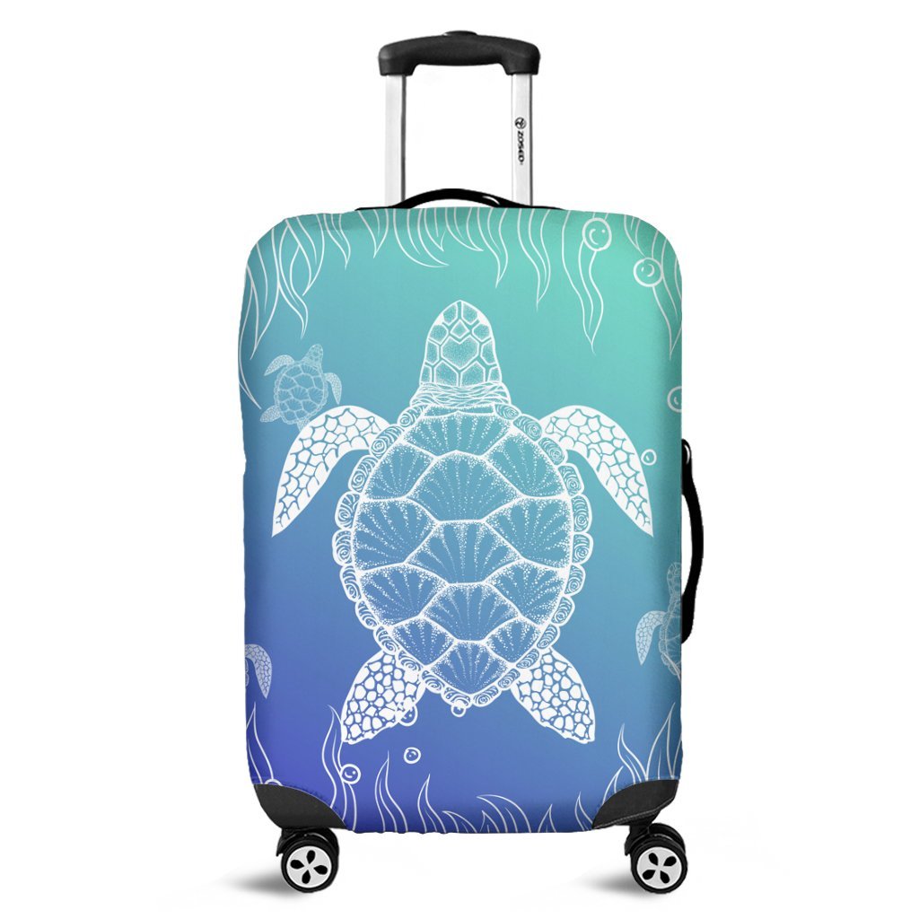 Hawaiian Turtle In The Sea Polynesian Luggage Covers - AH Black - Polynesian Pride