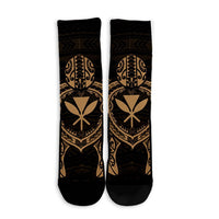 Hawaiian Turtle Kanaka Polynesian Crew Socks - Gold - AH - Polynesian Pride
