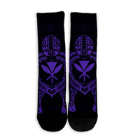 Hawaiian Turtle Kanaka Polynesian Crew Socks - Purple - AH - Polynesian Pride