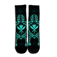 Hawaiian Turtle Kanaka Polynesian Crew Socks - Turquoise - AH - Polynesian Pride