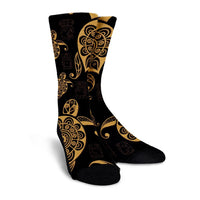 Hawaiian Turtle Pattern Golden Crew Socks - AH - Polynesian Pride