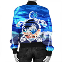 Hawaiian Turtle Plumeria Coconut Tree Polynesian Bomber Jacket Blue - AH - Polynesian Pride