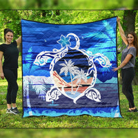 Hawaiian Turtle Plumeria Coconut Tree Polynesian Premium Quilts Blue - AH Black - Polynesian Pride
