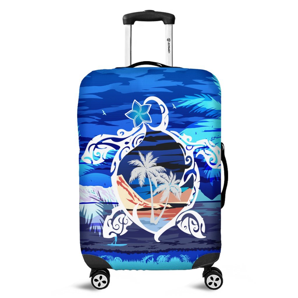 Hawaiian Turtle Plumeria Coconut Tree Polynesian Luggage Covers Blue - AH Black - Polynesian Pride