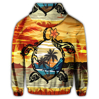 Hawaiian Turtle Plumeria Coconut Tree Polynesian Zip Hoodie Gold - Polynesian Pride