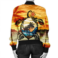 Hawaiian Turtle Plumeria Coconut Tree Polynesian Bomber Jacket Gold - AH - Polynesian Pride