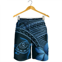 Hawaiian Turtle Plumeria Kakau Polynesian Quilt Men's Shorts Neo Blue AH - Polynesian Pride