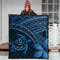 Hawaiian Turtle Plumeria Kakau Polynesian Quilt Premium Quilts Neo Blue AH - Polynesian Pride