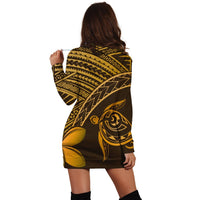 Hawaiian Turtle Plumeria Kakau Polynesian Quilt Hoodie Dress Neo Brown AH - Polynesian Pride