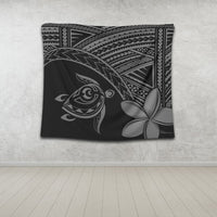 Hawaiian Turtle Plumeria Kakau Polynesian Quilt Tapestry Neo Gray AH - Polynesian Pride