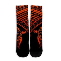 Hawaiian Turtle Plumeria Kakau Polynesian Quilt Crew Socks Neo Orange AH - Polynesian Pride