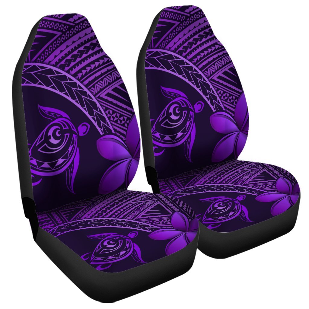 Hawaiian Turtle Plumeria Kakau Polynesian Quilt Car Seat Covers Neo Purple AH Universal Fit Black - Polynesian Pride