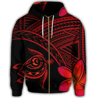 Hawaiian Turtle Plumeria Kakau Polynesian Quilt Zip Hoodie Neo Red - Polynesian Pride