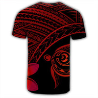 Hawaiian Turtle Plumeria Kakau Polynesian Quilt T Shirt Neo Red AH - Polynesian Pride