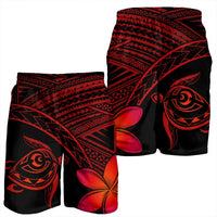 Hawaiian Turtle Plumeria Kakau Polynesian Quilt Men's Shorts Neo Red AH - Polynesian Pride