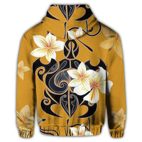 Hawaiian Turtle Plumeria Polynesian Zip Hoodie Yellow - Polynesian Pride